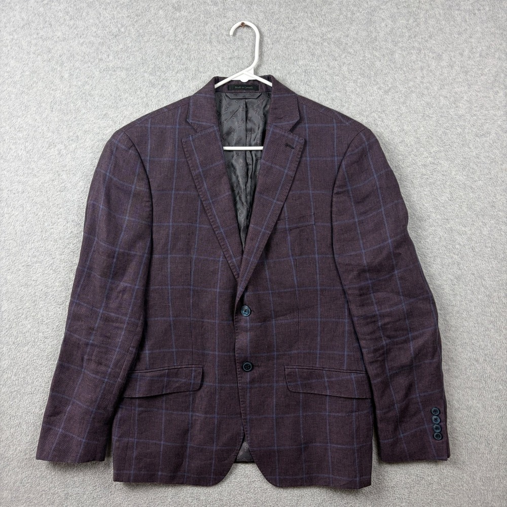 Psycho Bunny Blazer Mens 40s Purple Windowpane 100% Linen Sport Coat Canada